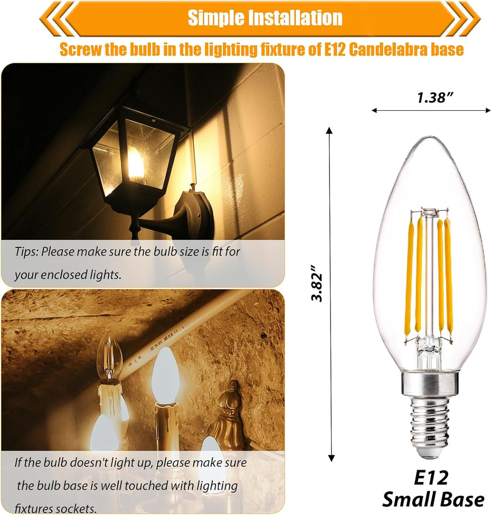 LED Candelabra Bulbs 40W Equiv, 2700K Soft White, Non-Dim, 4 Pack