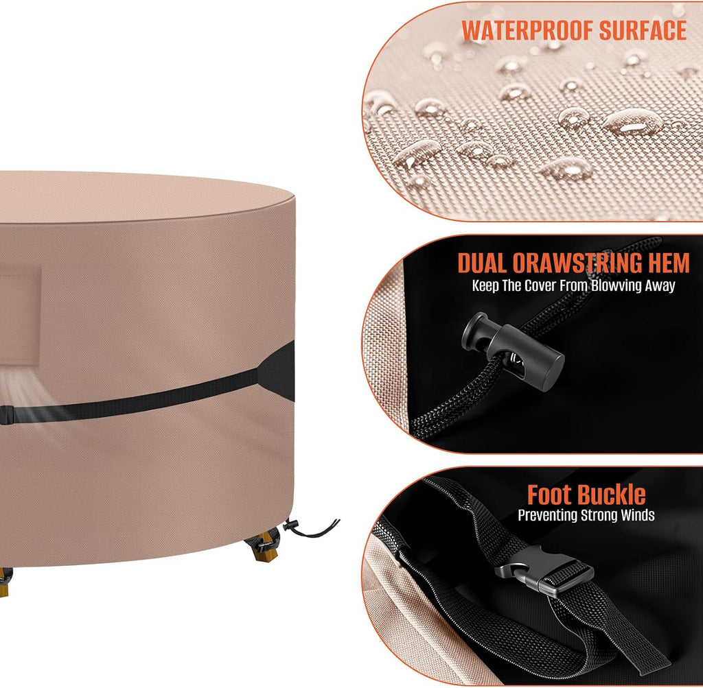 Round Patio Table Cover 84" DIAx28 H, 600D Waterproof, Khaki | 600D Tear Resistant for Outdoor Dining Table and