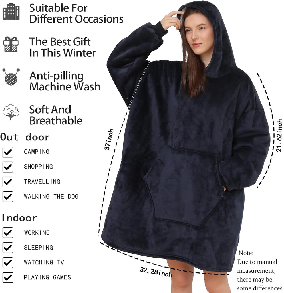 Wearable Blanket Hoodie, Oversized Sherpa Fleece Sweatshirt Blanket with Giant Hood Pocket and Sleeves for Adult