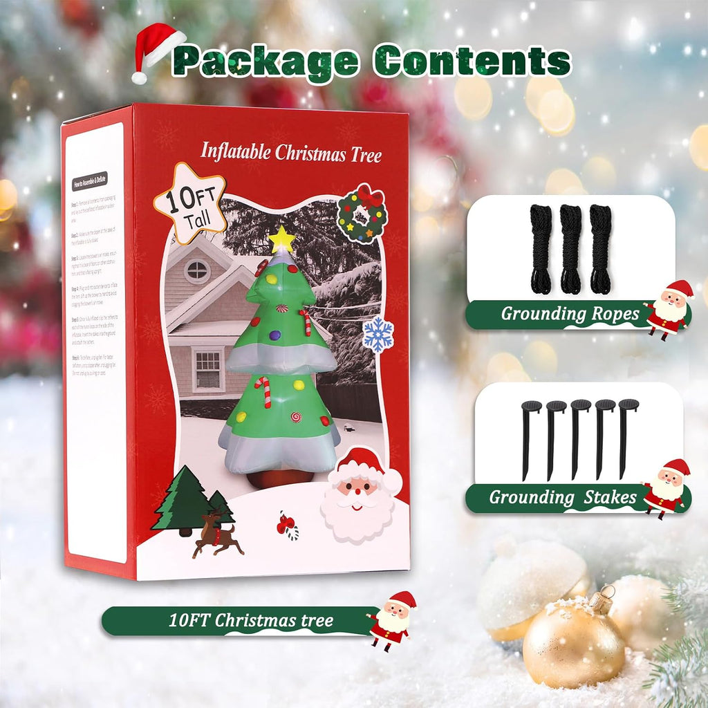 10 FT Tall Christmas Tree Inflatables Outdoor Decorations, Large Inflatable Christmastree with Bright LED Lights &