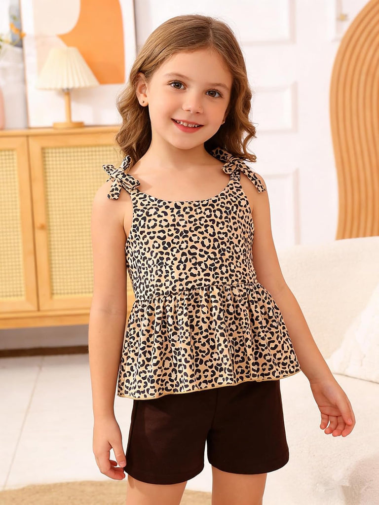 Toddler Girls Clothes Summer Short Set Outfit Tie Knot Shoulder Sleeveless Ruffle Tops and Shorts 2PC Clothing Set