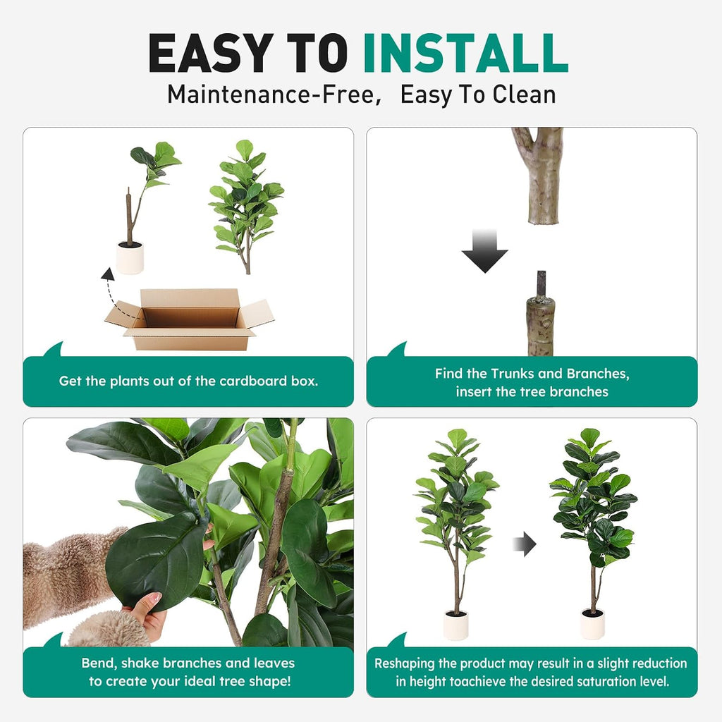 Artificial Fiddle Leaf Fig Tree 5FT with Planter Faux Trees Indoor Tall Artificial Tree, Stable Base, 58 Realistic