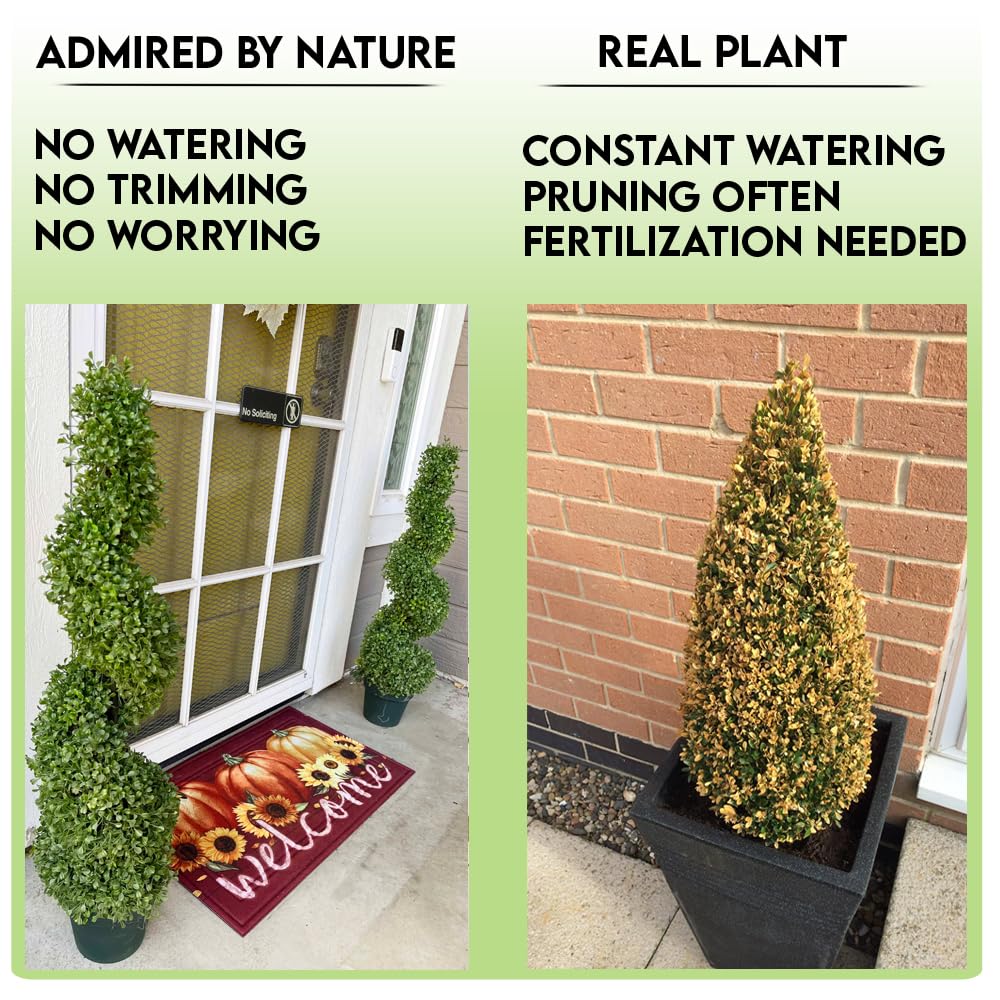 36" Artificial Boxwood Spiral Topiary Tree in Plastic Plant Pot - Decor, Indoor, Outdoor, Crafts, Offices - Set of 2