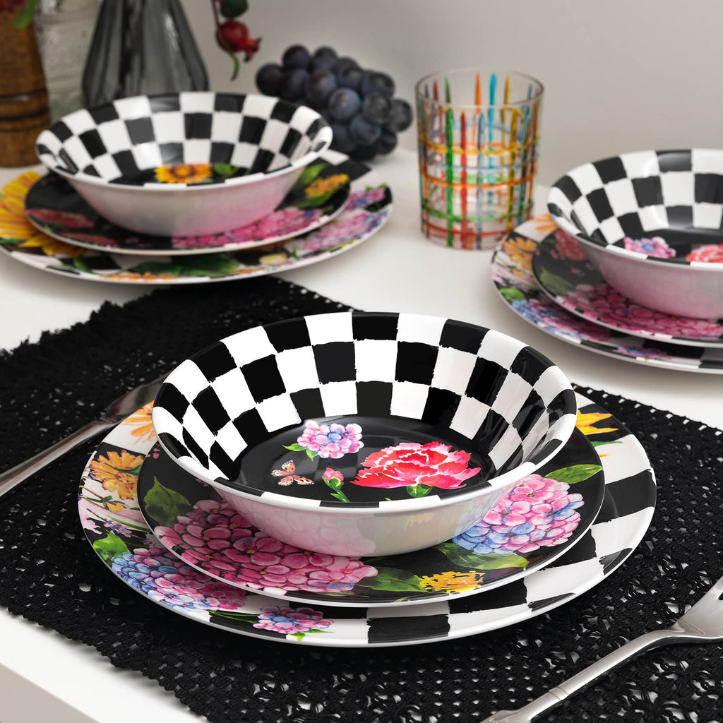 Sunflower 12-Piece Melamine Dinnerware Set, Dishwasher Safe