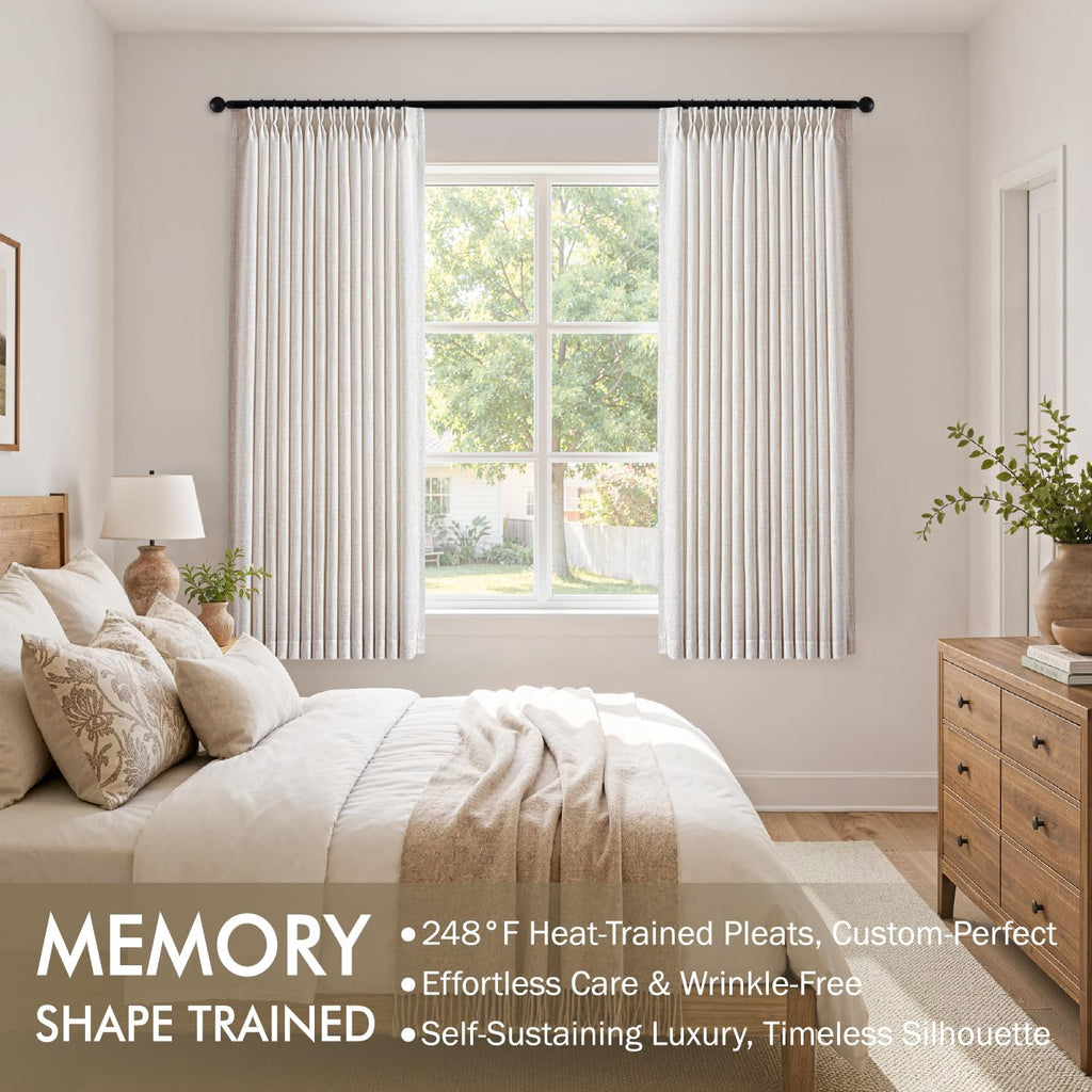 Pinch Pleated Linen Curtains 2 Panels Natural