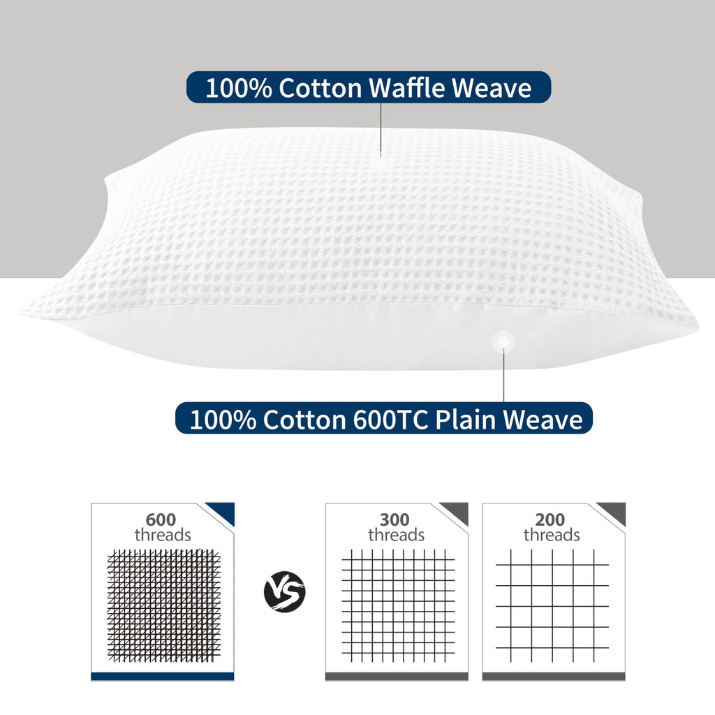 100% Egyptian Cotton 600 TC Waffle Weave Throw Pillow Covers 4 Pack