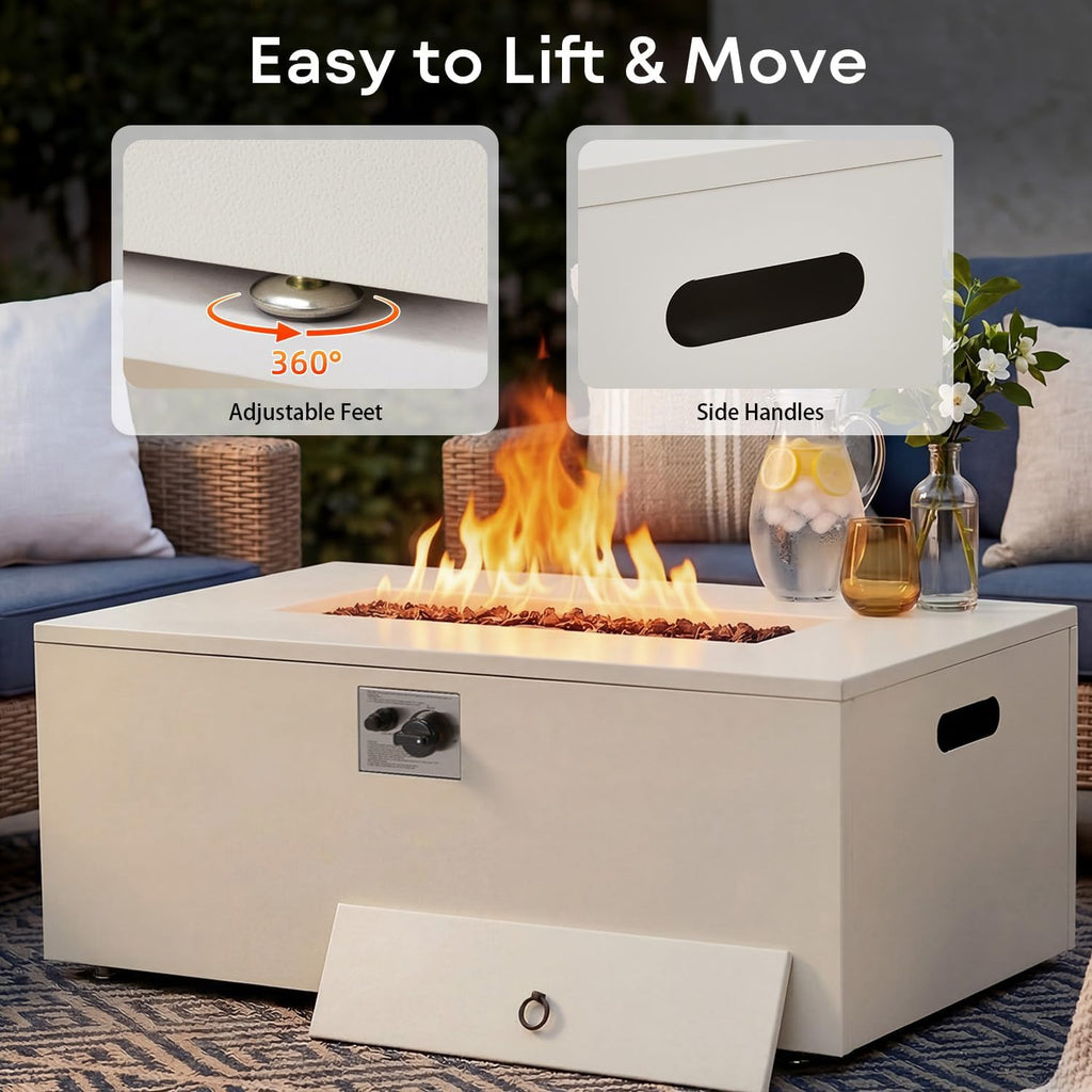 42" Gas Fire Pit Table Outdoor Rectangle Propane Fire Pit No Tank Holder | 50,000 BTU 2 in 1 Low Profile Firepit