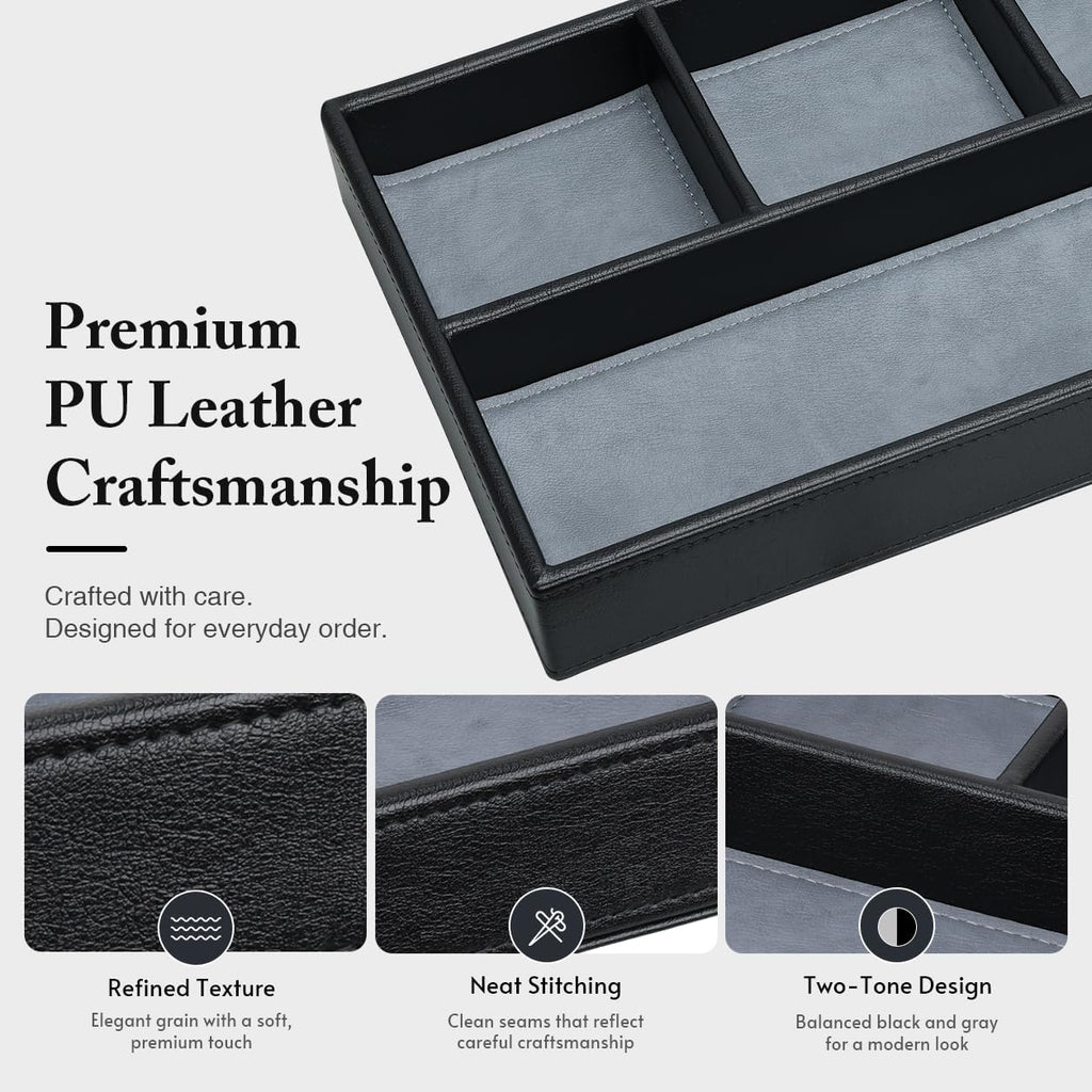 Leather Valet Tray for Men, Nightstand Organizer Desk Tray, Black