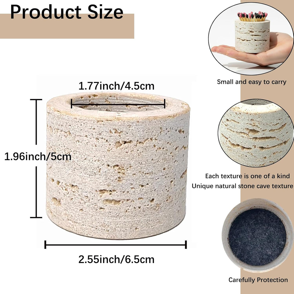 Natural Travertine Match Holder Striker & 2 Pads (Matches Not Included)