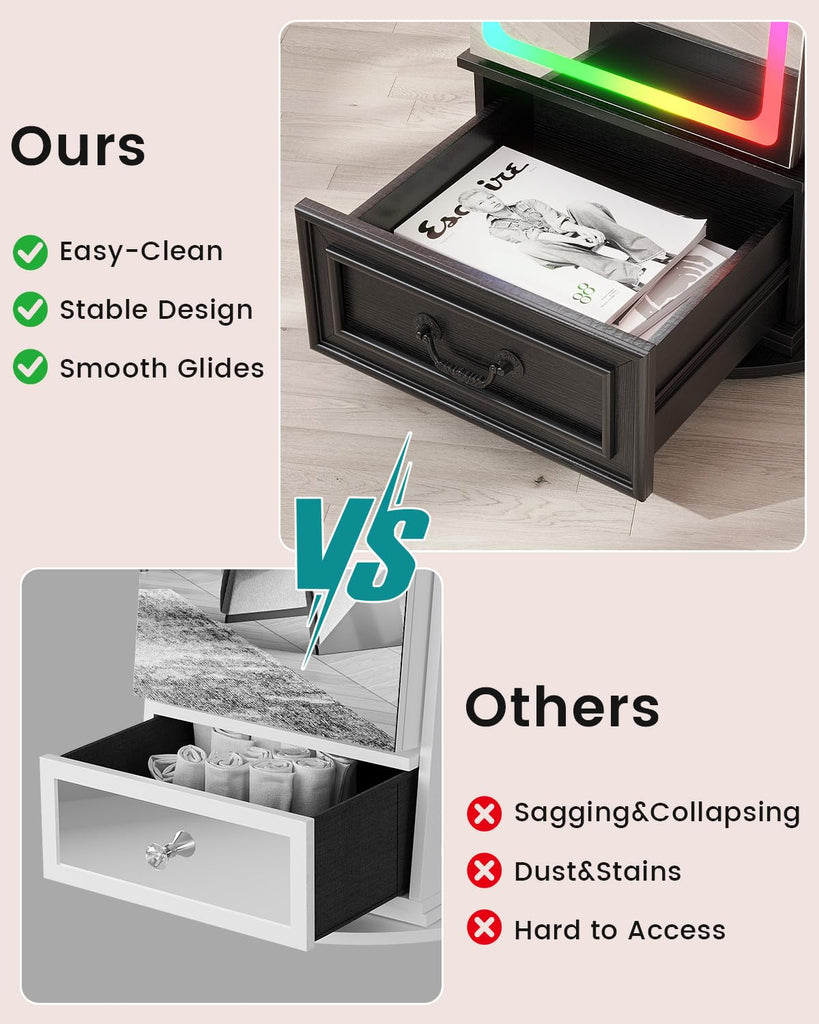 LED Mirror Jewelry Cabinet with Lights, 360° Swivel, Black