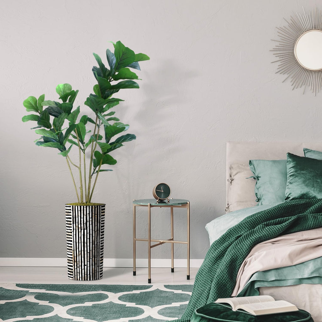 Artificial Tree in Black and Brown Striped Planter, Fake Ficus Lyrata Silk Tree for Indoor and Outdoor Home