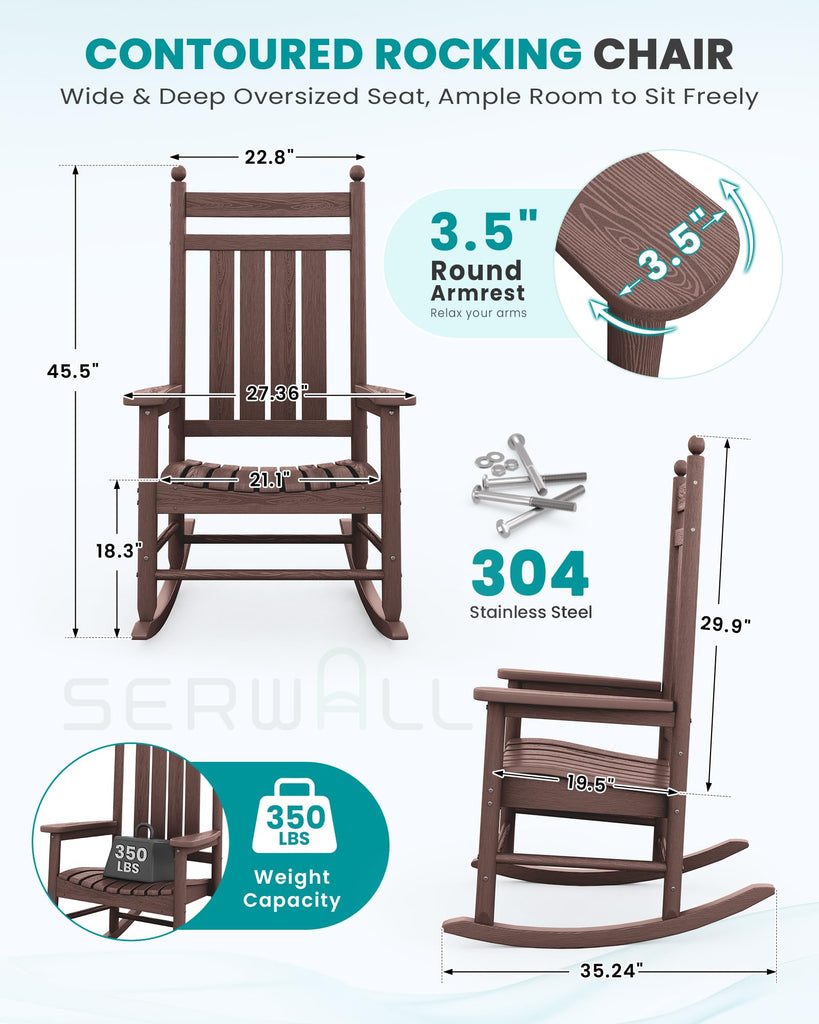 Rocking Chair Outdoor, Comfortable Rocker for Adults, Brown