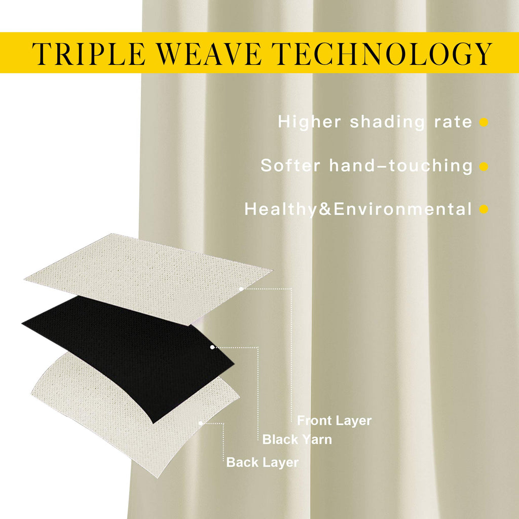 Bedroom Curtains Room Darkening Draperies - Grommet Top Beige Thermal Insulated Energy Saving Privacy Drapes /Home
