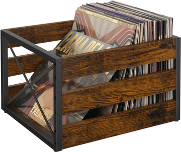 Vinyl Record Storage, Large LP Vinyl Record Storage Crate, Metal & Wooden Record Holder, Cube Record Organizer Box