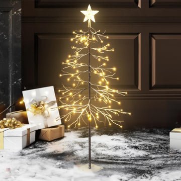 4 Ft Sparse Christmas Tree with Lights, 48 Inch Prelit Twinkling Bare Branch Twig Tree, 112 Warm White Micro Dot LED