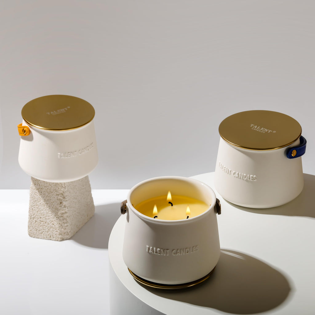 Candles Scented - Scandinavian Style 3 Wick Candle - Long-Lasting Ceramic Candle Jar - Soy Candles Non Toxic with
