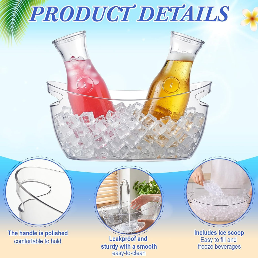 2 Sets Ice Buckets for Parties, 5.5 L Clear Acrylic Ice Bucket with 2 Glass Carafe and Scoops for Champagne Beer
