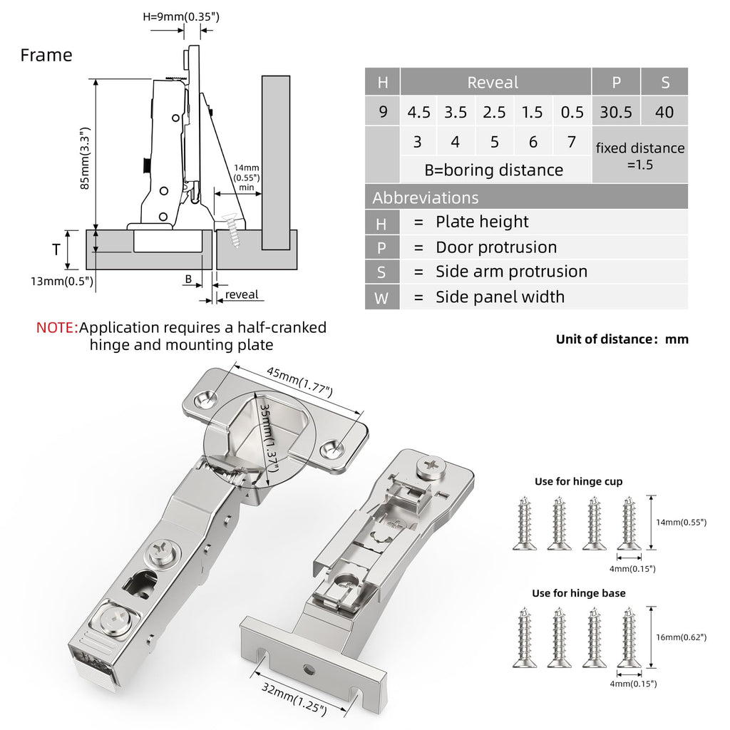Face Frame Inset Cabinet Hinge(10 Pack), 110° Face Frame Insert Cabinet, Cabinet Door Hinge, Clip-on Base, Soft