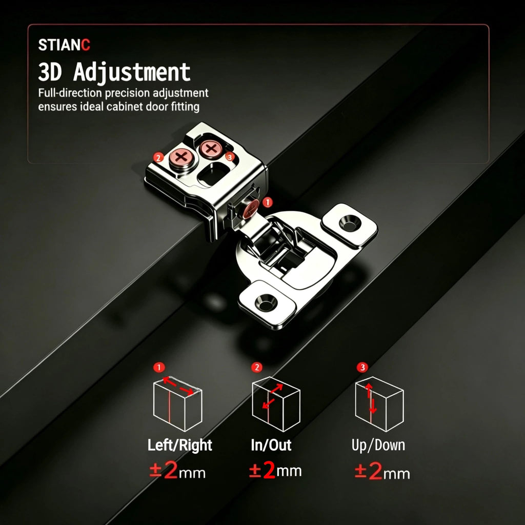 2 Pack 1 Inch 3D Overlay Soft Close Cabinet Hinges for Face Frame Kitchen Cabinet, 3 Way Adjustability, Self Closing