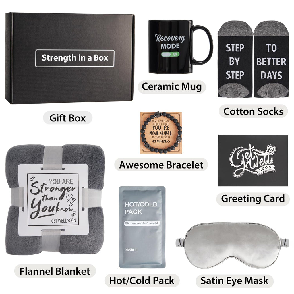 Get Well Soon Gifts for Men - Care Package with Plush Blanket, Mug, Socks, and so on - Get Well Basket for Men Dad
