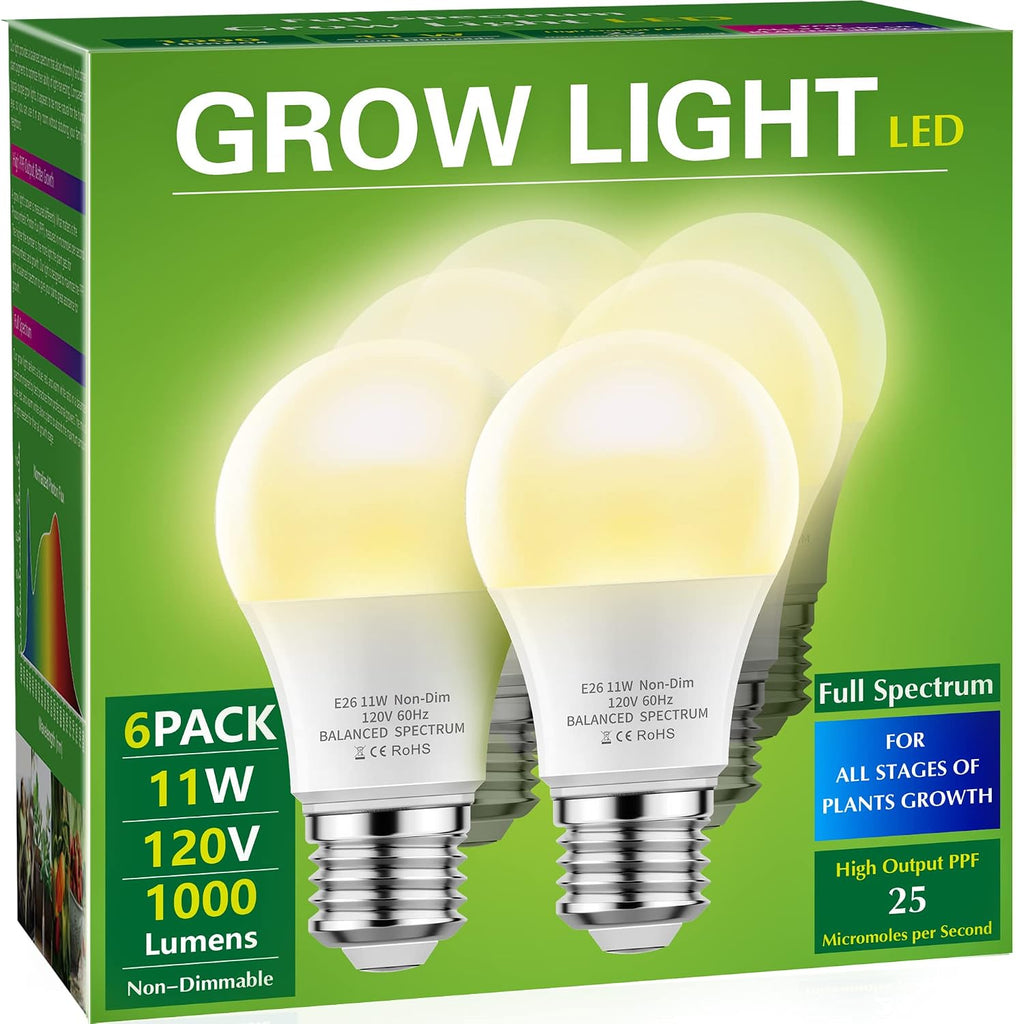Grow Light Bulbs 6 Pack & 3 Hanging Grow Light