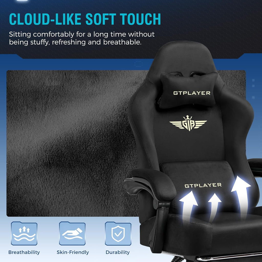 Big and Tall Gaming Chair Fabric with Pocket Spring Cushion, High Back Ergonomic Computer Chair with Footrest for