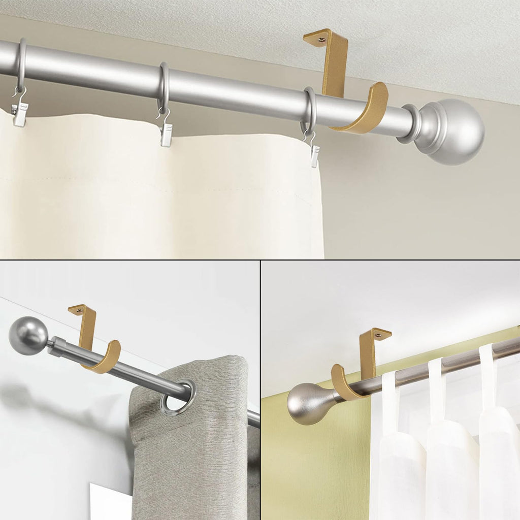 Sumnachon 3Pcs Ceiling Mount Curtain Rod Brackets for 5/8-1 Inch Rod, Gold