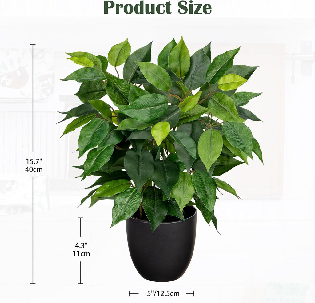 Fake Plant 15.7" Artificial Plants Indoor Small Ficus Potted Plants Silk Plants Faux Topiary Plant Bathroom Bedroom