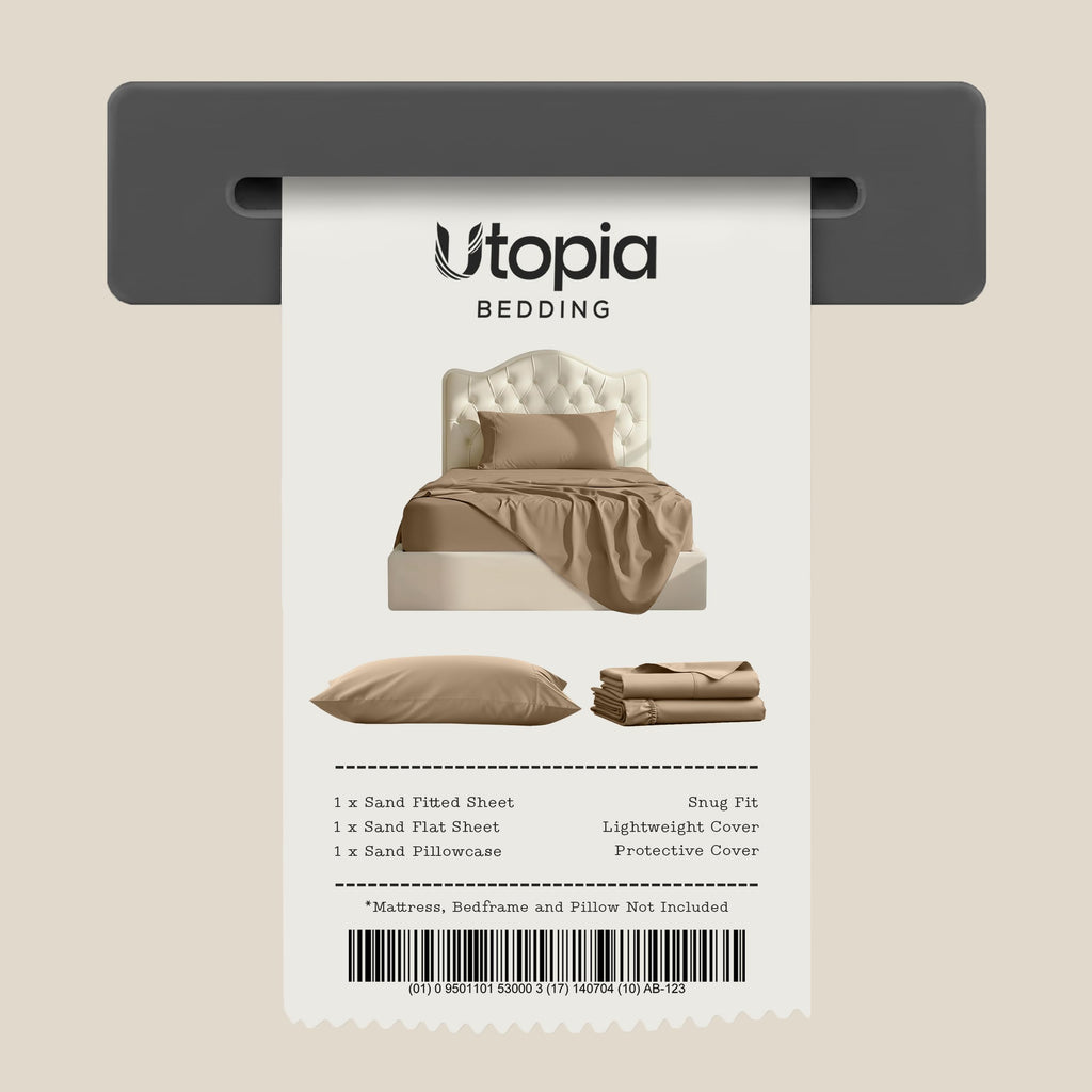 Sheets Set, 3 Pieces 16" Deep Pocket Hotel Luxury Bed Sheets, Sand