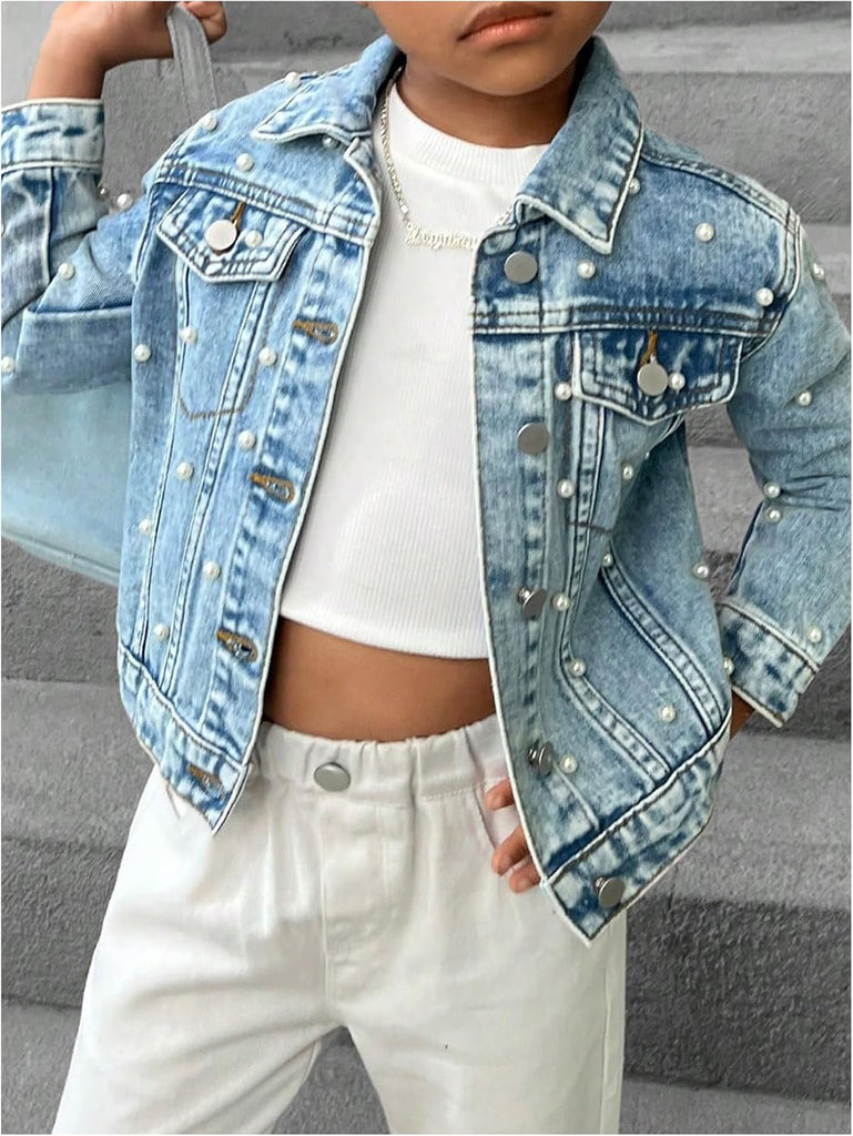 Toddler Girl's Collared Long Sleeve Button Front Ripped Denim Shirt Jacket