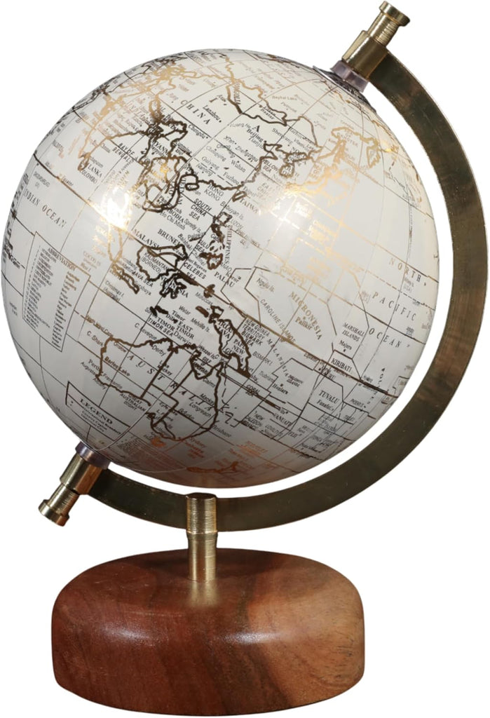 Decorative Globe with Wood Base or Office Decor - Ornament for Desk, Hallway, or Coffee Table - Modern Desktop Globe