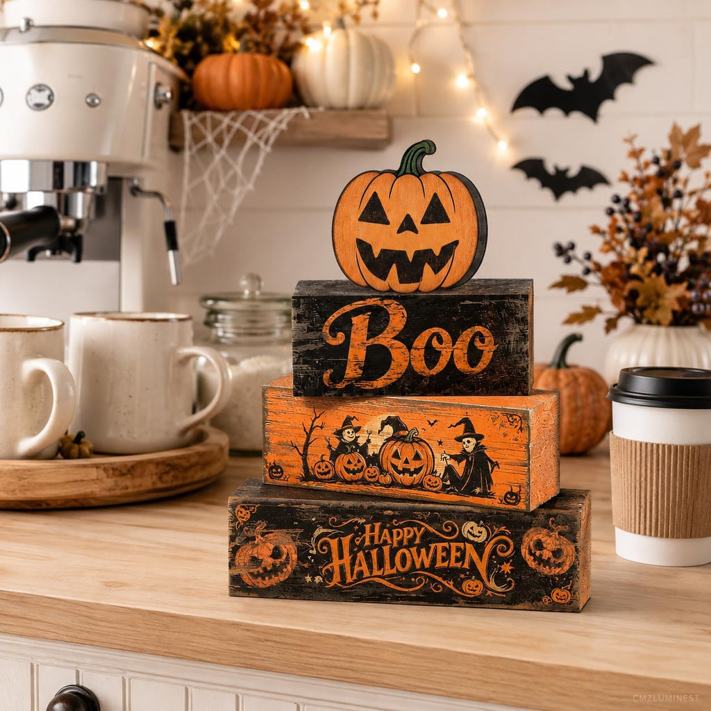 Halloween Pumpkin Decor Indoor, Halloween Table Decorations - Set of 4