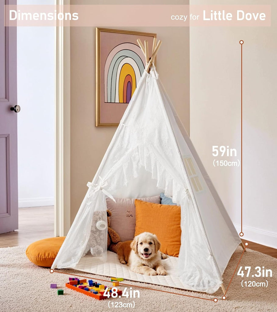 Teepee Tent for Kids with Star Lights, Mat & Carry Bag