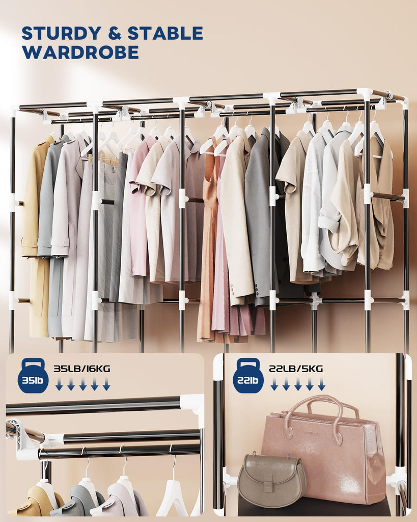 Clothes Organizer with 4 Hanging Rods, Portable Closet Wardrobe, Non-Woven Fabric Cover, Large Capacity Storage