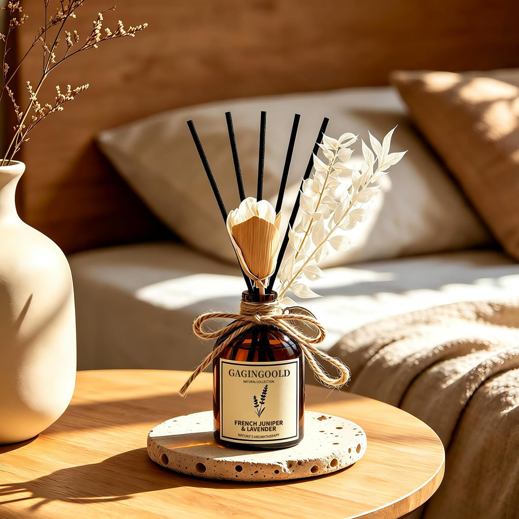 Reed Diffuser Set, Lavender Scent Diffuser with 10 Sticks & Decorative Flower, Long Lasting Diffusers Fragrance