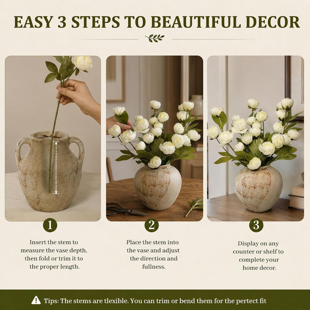 Faux Peonies Artificial Flowers for Vase - 29" Bulk Silk Fake Peonies Flower Stems, Real Touch Fake Flowers - Set of 6