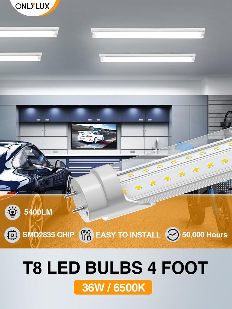 T8 Led Bulbs 4 Foot 6500K 36W 5400LM 20 Pack