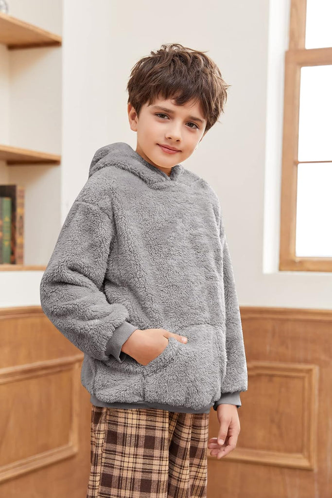 Boys Girls Sherpa Fleece Hoodies Pullover Sweatshirts with Pockets