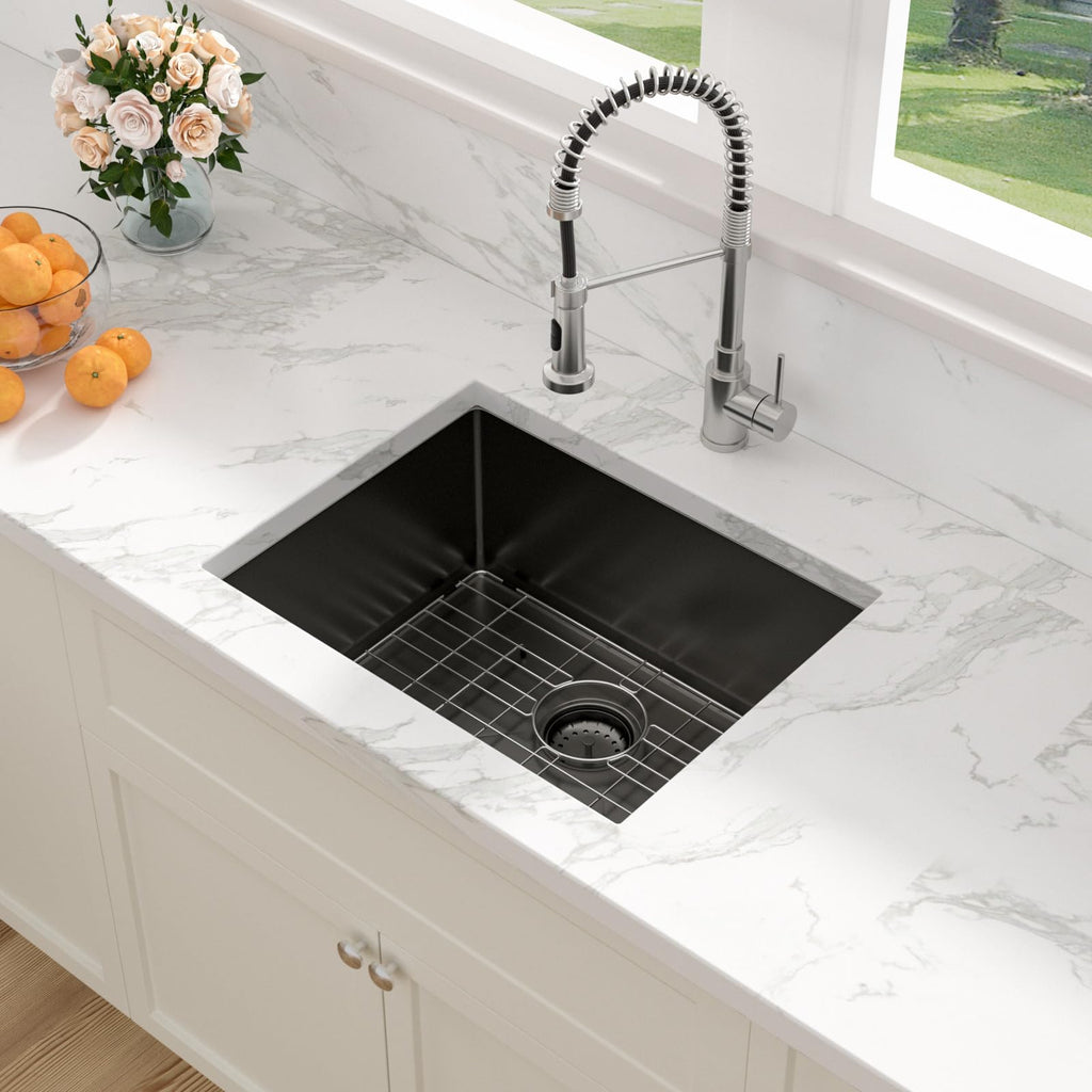 Undermount Bar Sink Black - 23 x 18 inch Bar Prep Kitchen Sink Gunmetal Black 16 Gauge Stainless Steel 23X18 Single