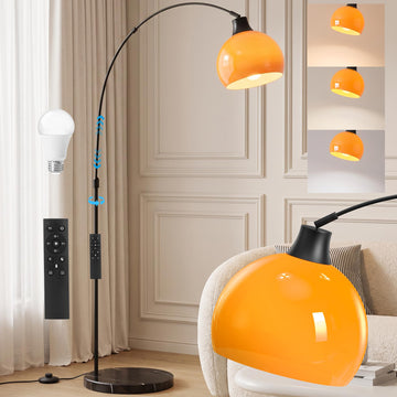 Inspired Arco Style 75" Orange Arc Floor Lamp, Dimmable Standing Lamp with Remote, LED Bulb