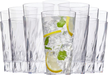Palmetto [Set of 16] 20 ounce Plastic Stackable Water Tumblers in Clear, Lightweight Value Set of Drinking Cups
