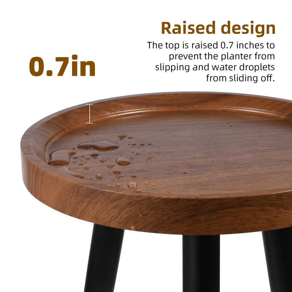Plant Stand Indoor, Mid Century Walnut Wood Plant Table, Heavy Duty Metal Tall Flower Pot Stand, Modern Round Small