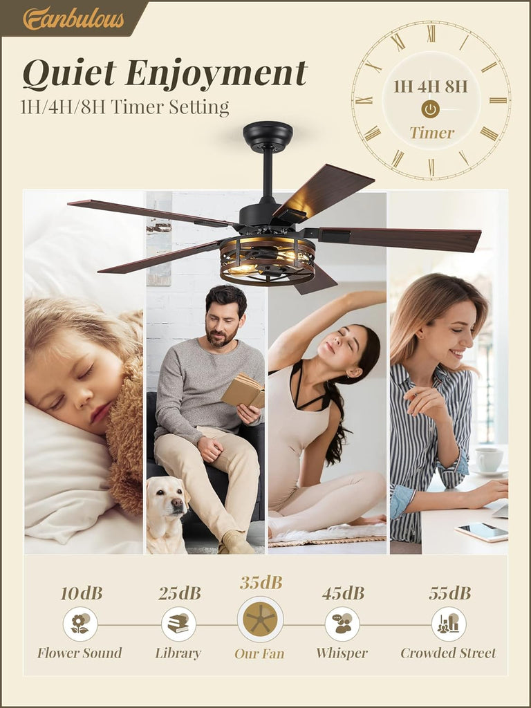 Farmhouse Ceiling Fans with Light, 48 Inch Bedroom Ceiling Fan with Lights, 6-Speed Adjustable