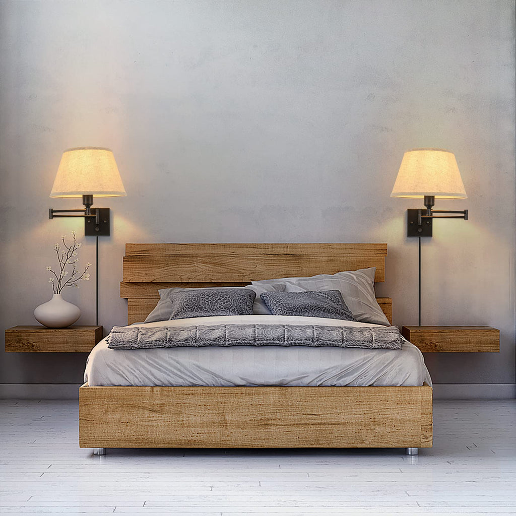 Dimmable Wall Sconce Plug in, Wall Sconces Set of Two Swing Arm Wall Lights with Plug in Cord and On/Off Dimmer