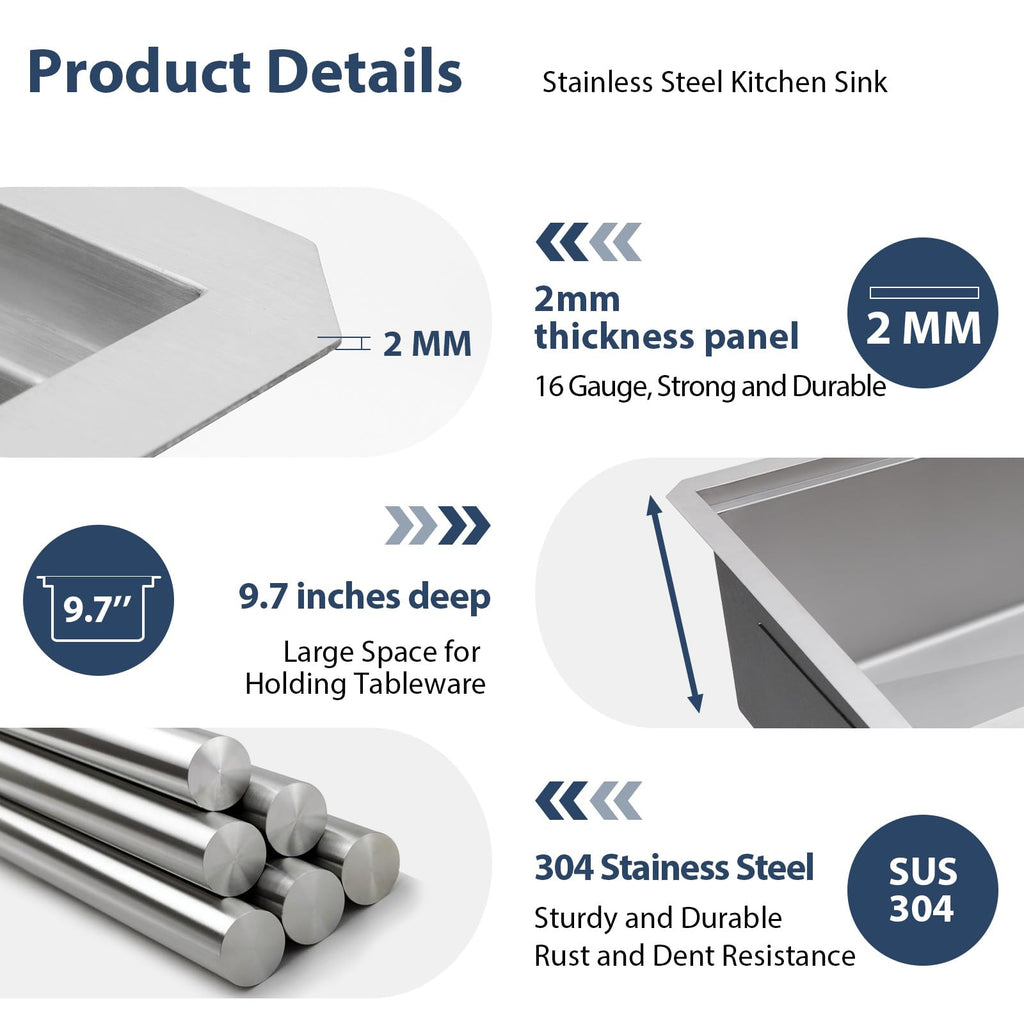 36 Inch Undermount Kitchen Sink Stainless Steel 16 Gauge Workstation Single Bowl Handmade Kitchen Sinks Basin Under