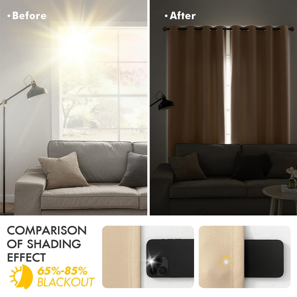Beige Blackout Bedroom Curtains Drapes 102 Inch Long 52"x102"