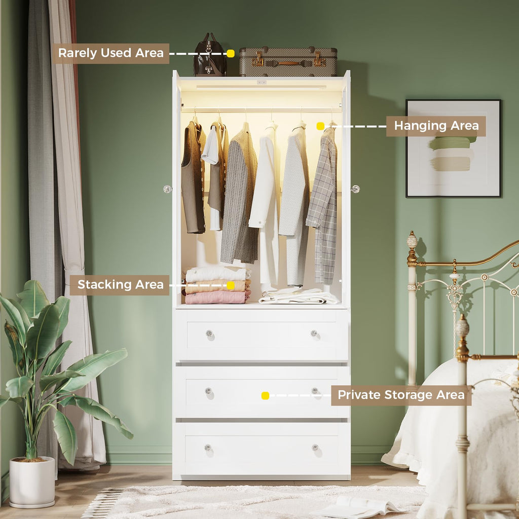 71" H Armoire Wardrobe Closet with Motion Sensor LED Light