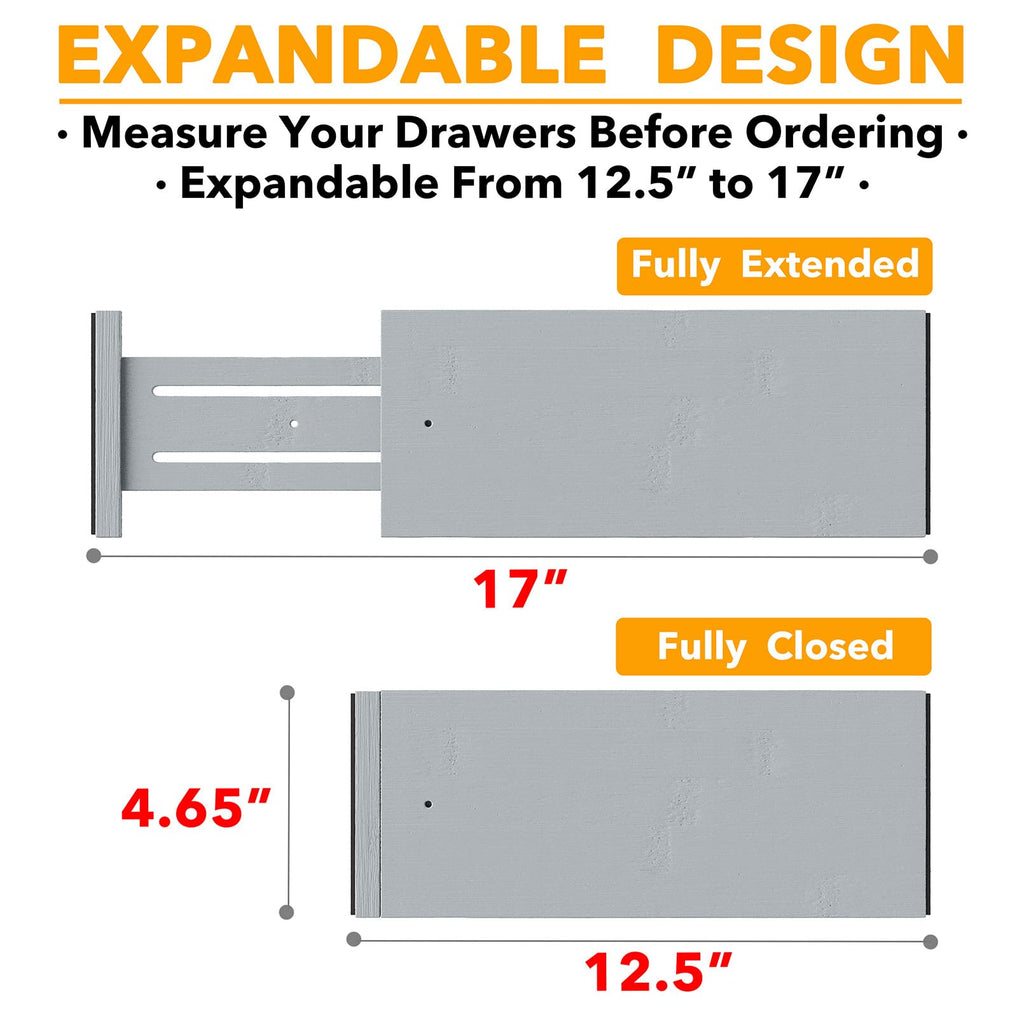 Bamboo Dresser Drawer Dividers 6 Pack, 4.65" High Adjustable 12.5"-17" Drawer Organizers, Expandable Organization for