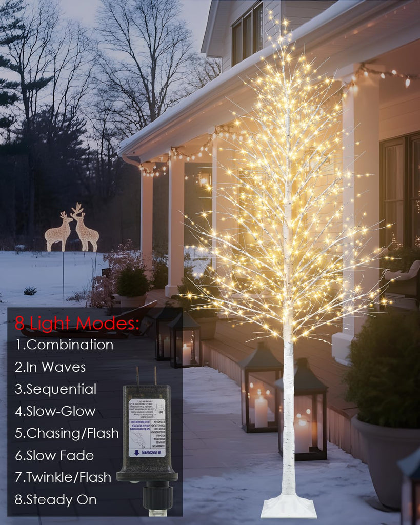 7FT Lighted Birch Twig Tree with 1200 LED Warm White Lights 8 Modes & Timer Artificial Twig Christmas Tree for Indoor