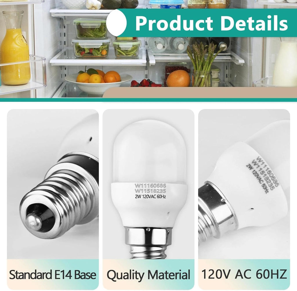 2 Pcs W11518235 Refrigerator Bulb Compatible with Kenmore Whirlpool Freezer